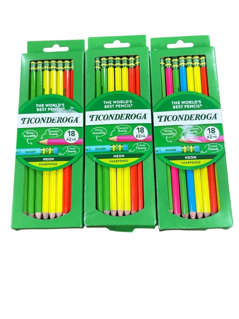 Ticonderoga Neon Pre-Sharpened Pencils 18 Ct Pack Of 3 #2 HB Smooth Writing Eco-